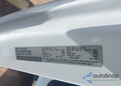 2025 Ram Promaster 3500 Tradesman High Roof 159 Wb W/Pass Seat из США, поврежденный, VIN 3C6MRVHG0SE548698